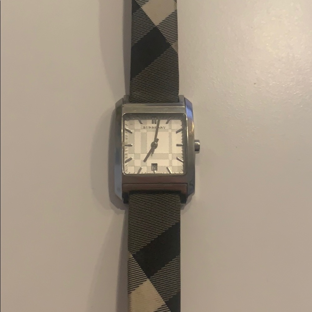 Burberry fabric watch with silver face